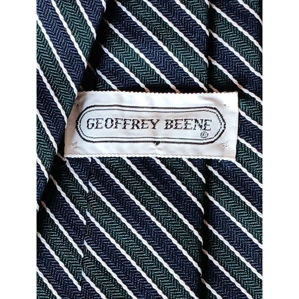 Tie 70s 80s 90s Y2K Mens Geoffrey Beene Blue Green White Stripe 3 Wide 55 Long
